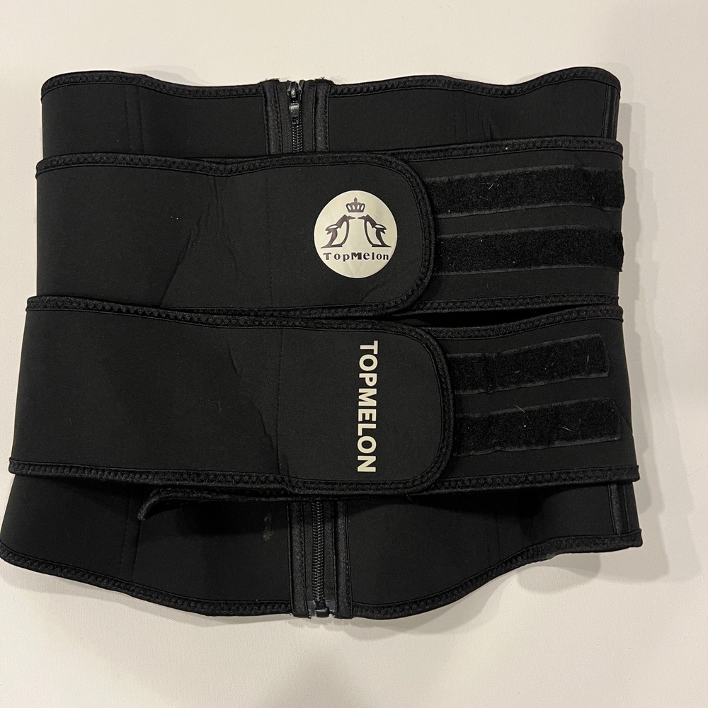 TopMelon Black Waist Trainer Cincher Zipper Double Strap Workout Belt 0XL Plus